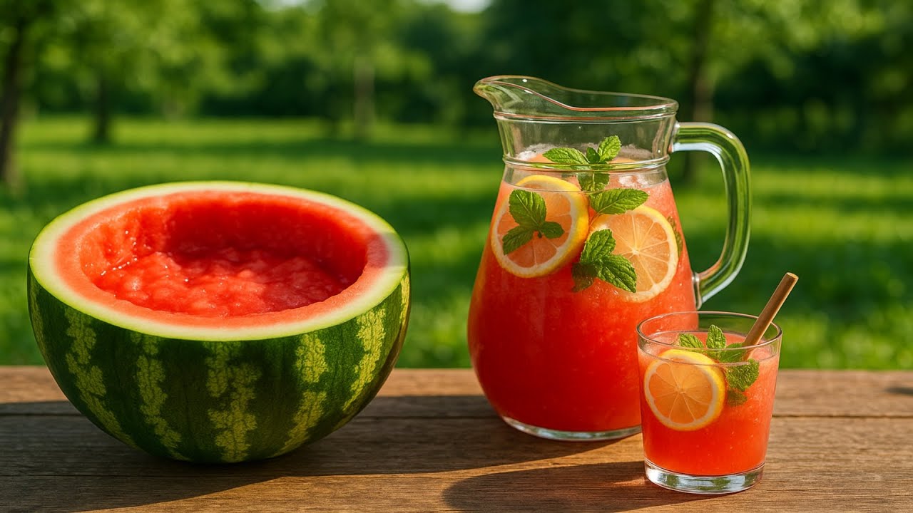 Свежий Арбузный Сок в Саду 🍉❄️ Натуральный и Освежающий