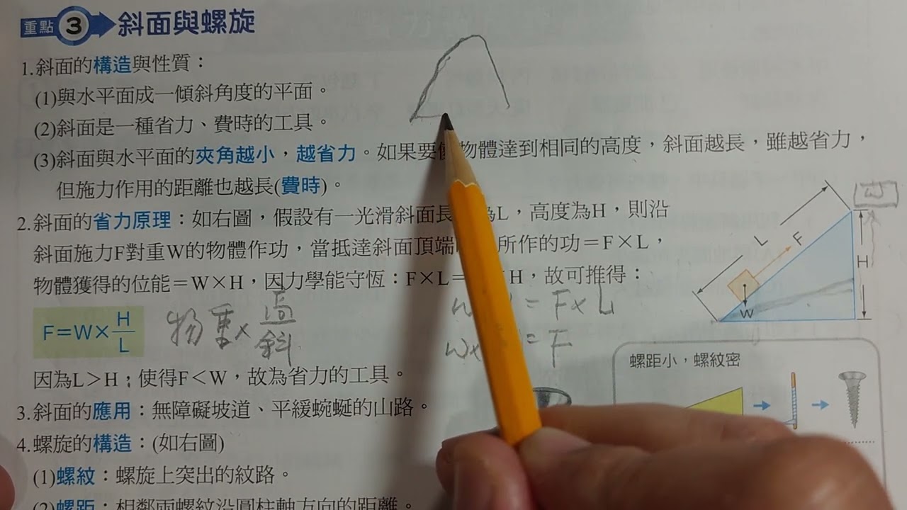 國三理化|簡單機械|斜面|螺旋