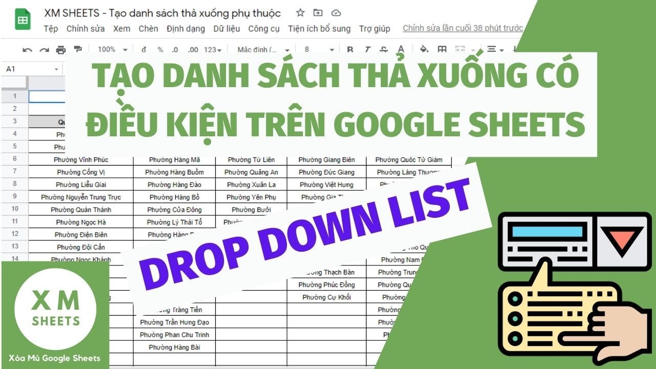 Tạo danh sách thả xuống phụ thuộc (có điều kiện) trong Google Sheets/ Google Trang Tính