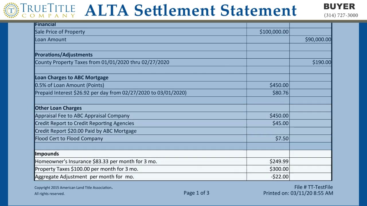 Buyer's Guide to Closing Documents - ALTA Settlement Statement - Section 1