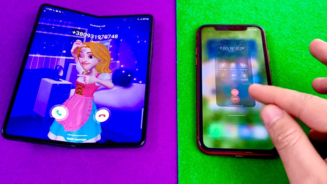 iPhone 11 red vs Samsung Galaxy Z fold 3 incoming & outgoing calls