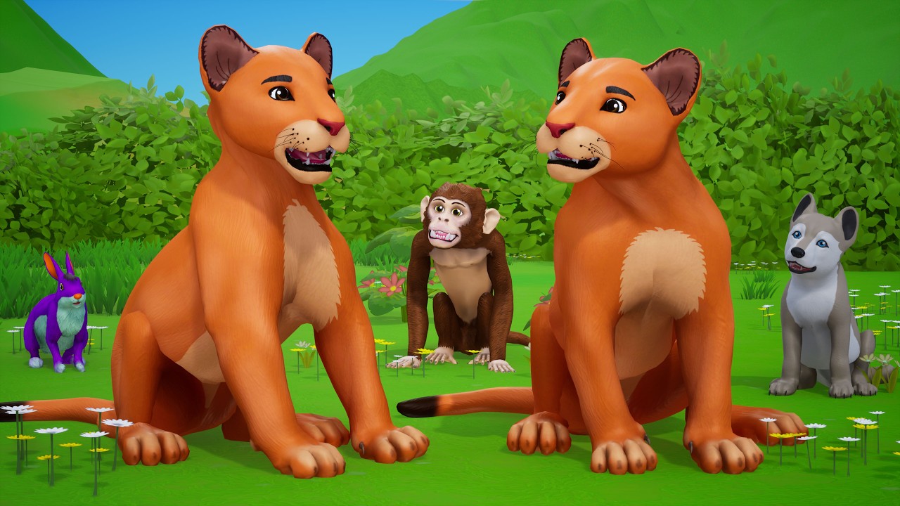 Lion Cubs Funny Moments with Monkey & Crazy Wolf! Funny Jungle Friends