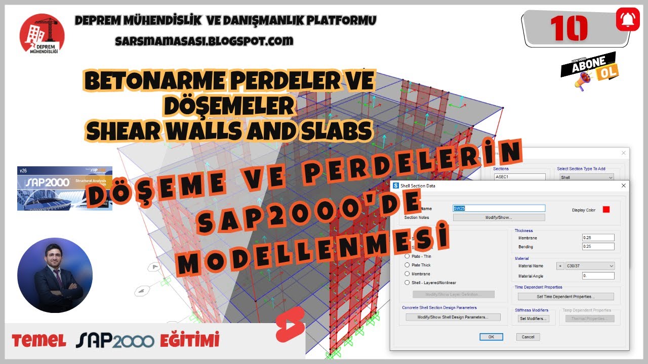 🎬 Temel SAP2000 Eğitimi | 10 - Döşeme ve Perde Elemanların Sap2000'de Modellenmesi