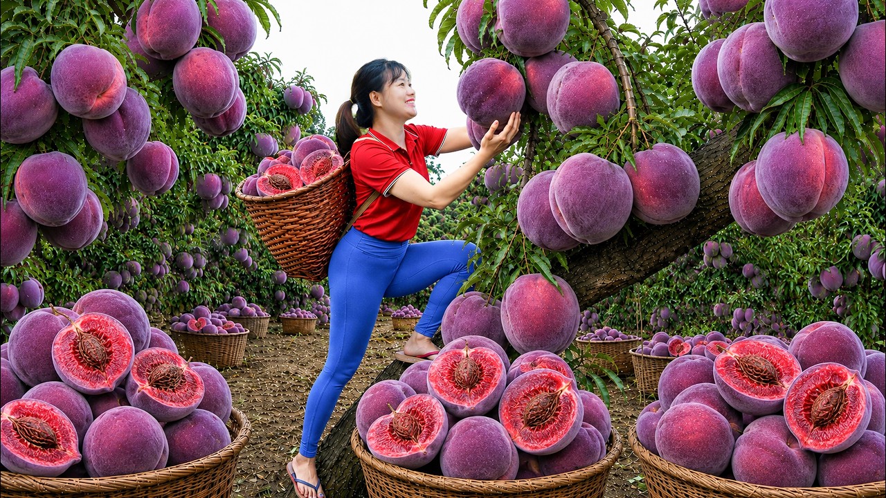 Harvesting 199Kg Purple Peaches to Sell at Market | A Fruit That Could Make Farmers Rich Next Season