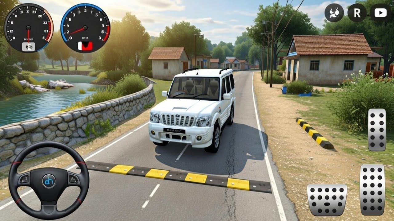Mahindra Scorpio CAR 🚗 | Indian Traffic Mod | Village River Road Speed Breaker 😱 | BUSSID 