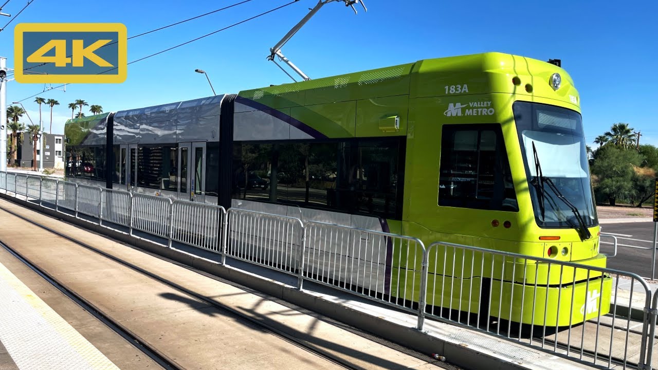 Riding Tempe Streetcar, Tempe Town Lake to Arizona State University (ASU), Brookville, 4K Train Ride