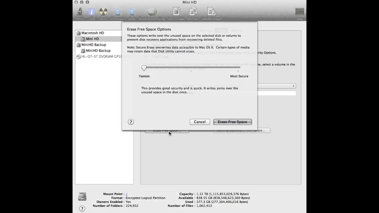 Erasing Free Space OS X Mavericks