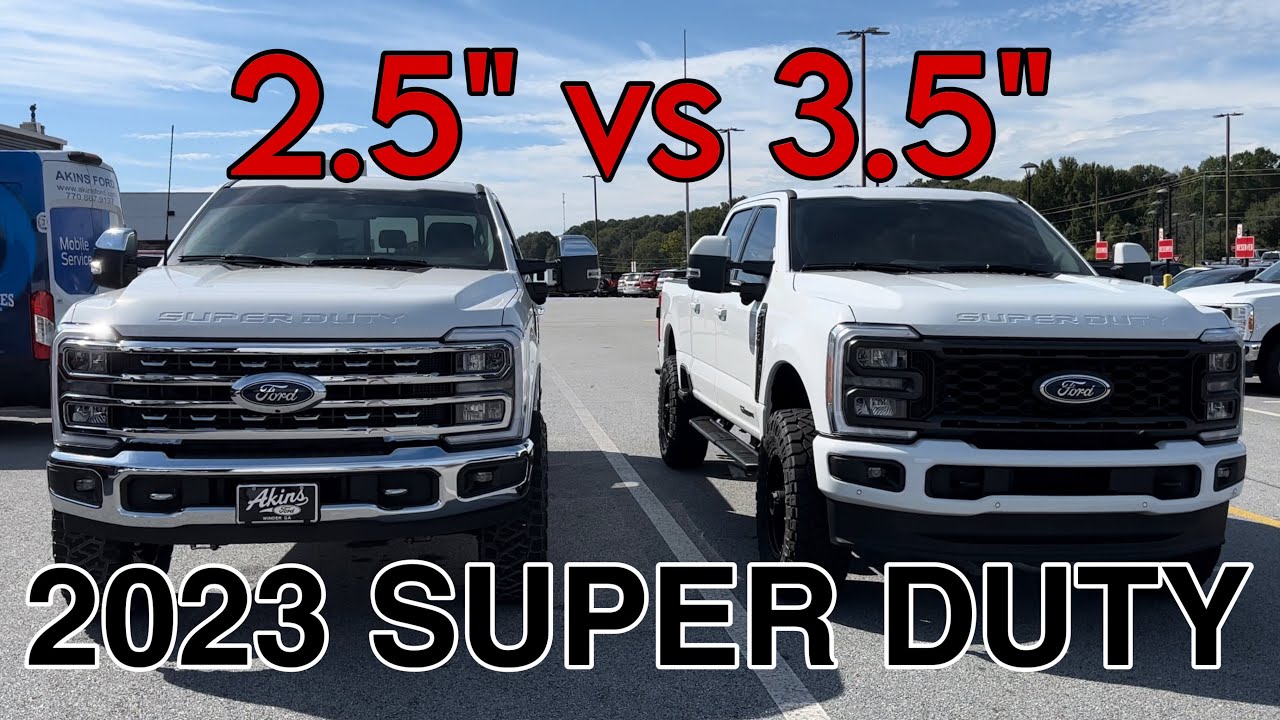 Ford F-250 Lariat 2023 года выпуска, 2,5 дюйма против 3,5 дюйма, сравнение на 37-дюймовых дисках