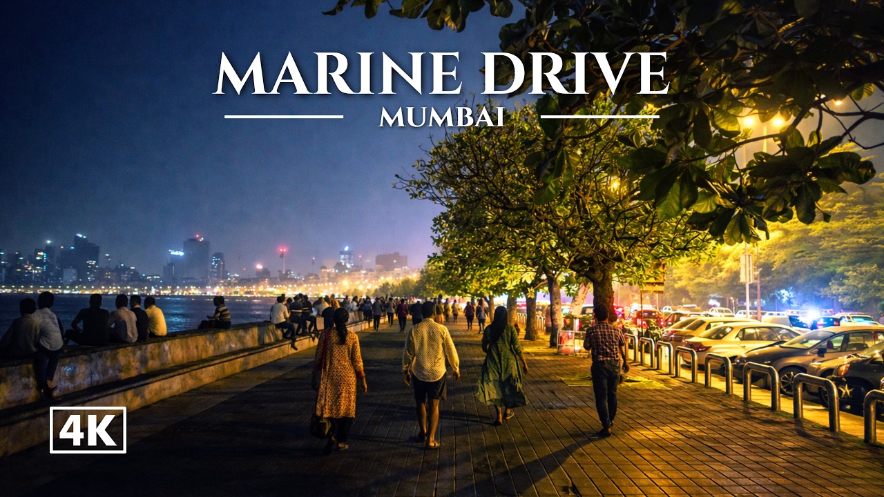 Marine Drive Mumbai at Midnight 🌙 | Relaxing 4K Night Walk (Calm Waves & City Lights)