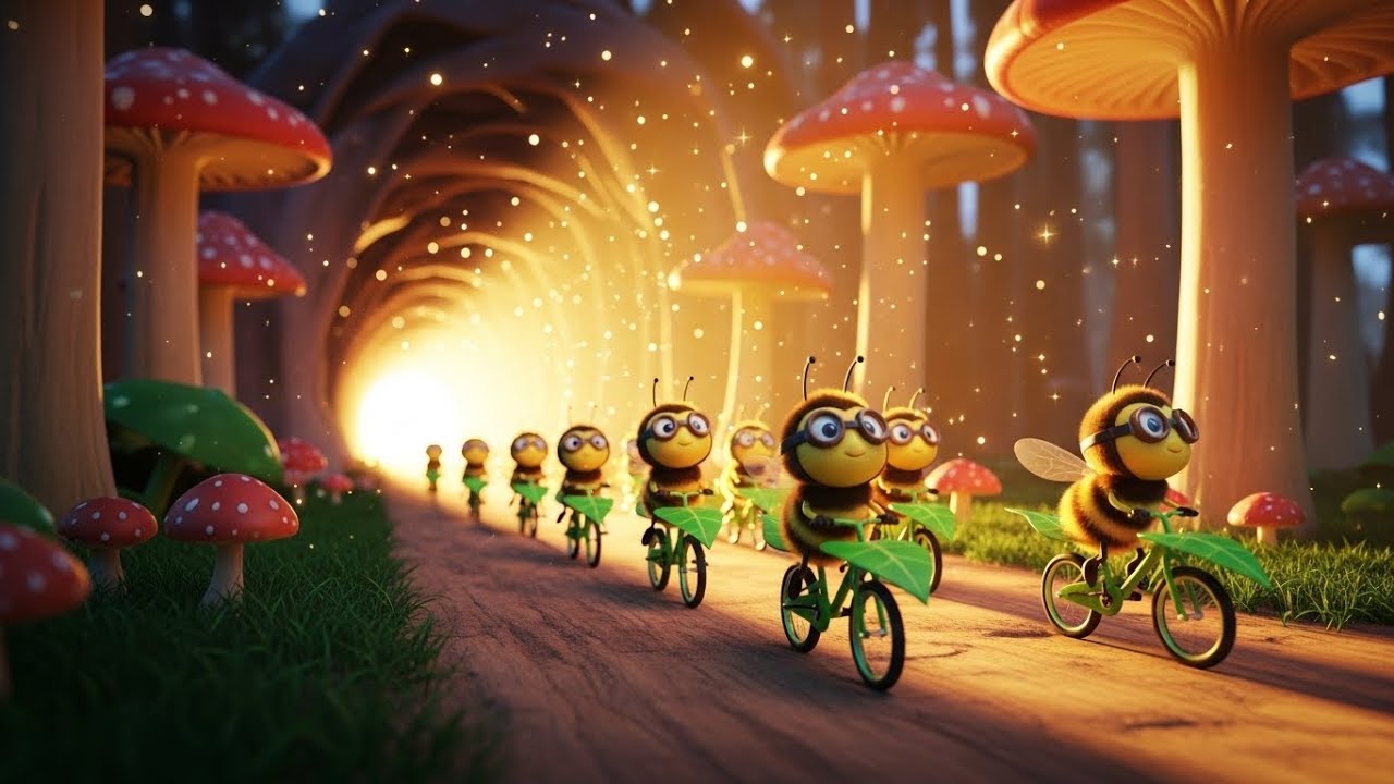 The Bee Cyclists’ Grand Journey “Buzzing Toward the Golden Light” “The Glowing Bee Parade”