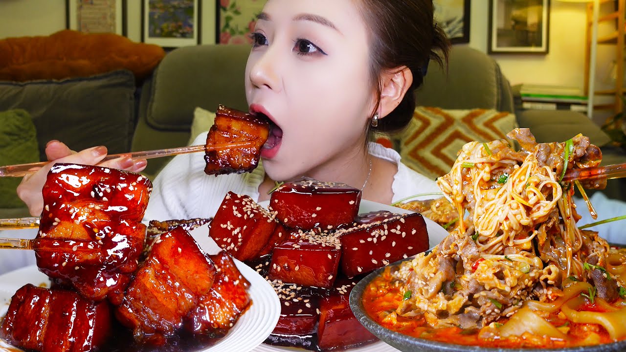 自己做的红烧肉、麻酱肥牛宽粉，真真给钱都不换，我是做饭小天才呀嘿嘿！【小果食Xiao Guo】#mukbang