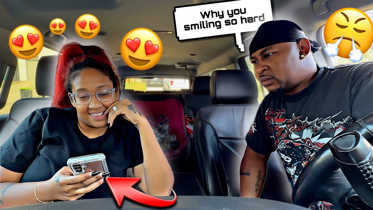 SMILING AND TEXTING PRANK ON HUSBAND! (BAD IDEA)