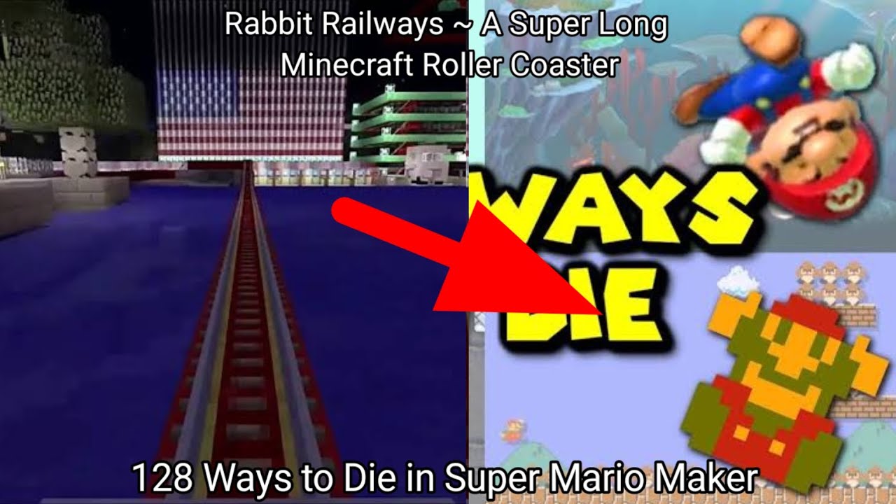 Rabbit Railways ~ A Super Long Minecraft Roller Coaster vs 128 Ways to Die in Super Mario Maker