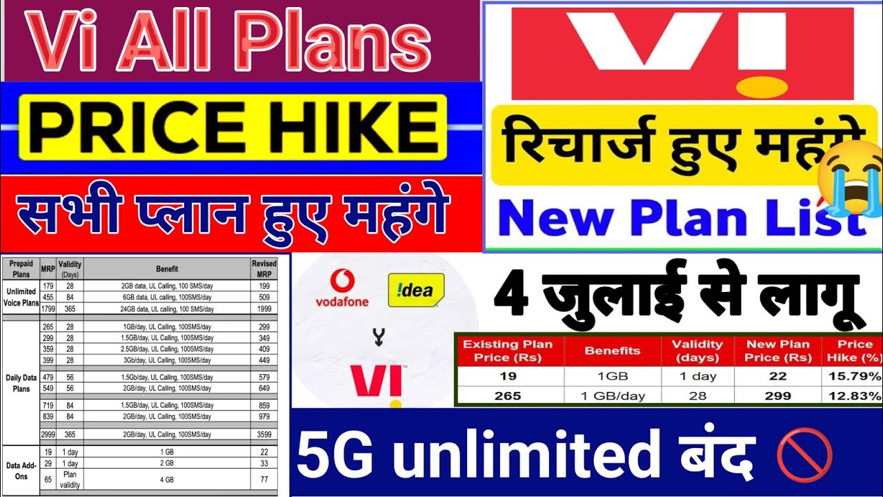 vi new recharge plan 2024 / Vi new prepaid plans / Vi Recharge Price increase 4rd July 2024