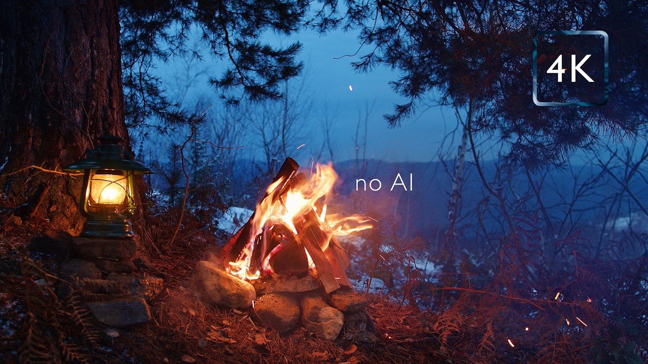 4K Forest campfire with a mountain view — 1000 m (3280 feet) altitude | Relaxing nature ambience