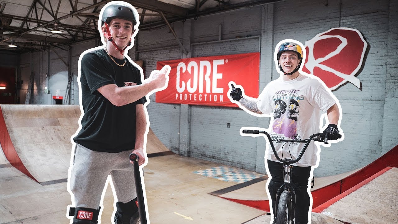 Игра CORE Джейми Халл против Кирана Рейлли в Rampworx Skatepark Scooter против BMX CORE Action Sp...