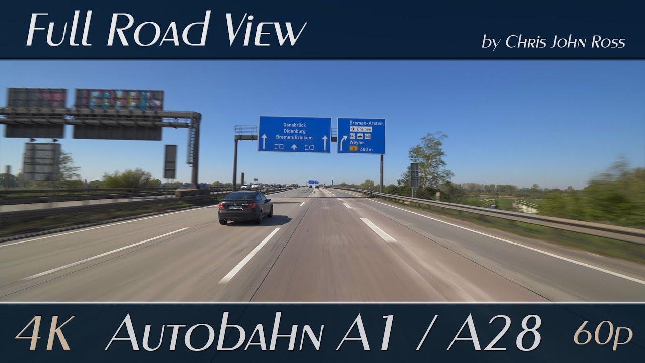 Autobahn (A1, A28), Germany: Bremen-Mahndorf - Delmenhorst-Adelheide - 4K (2160p/60p) Ultra HD
