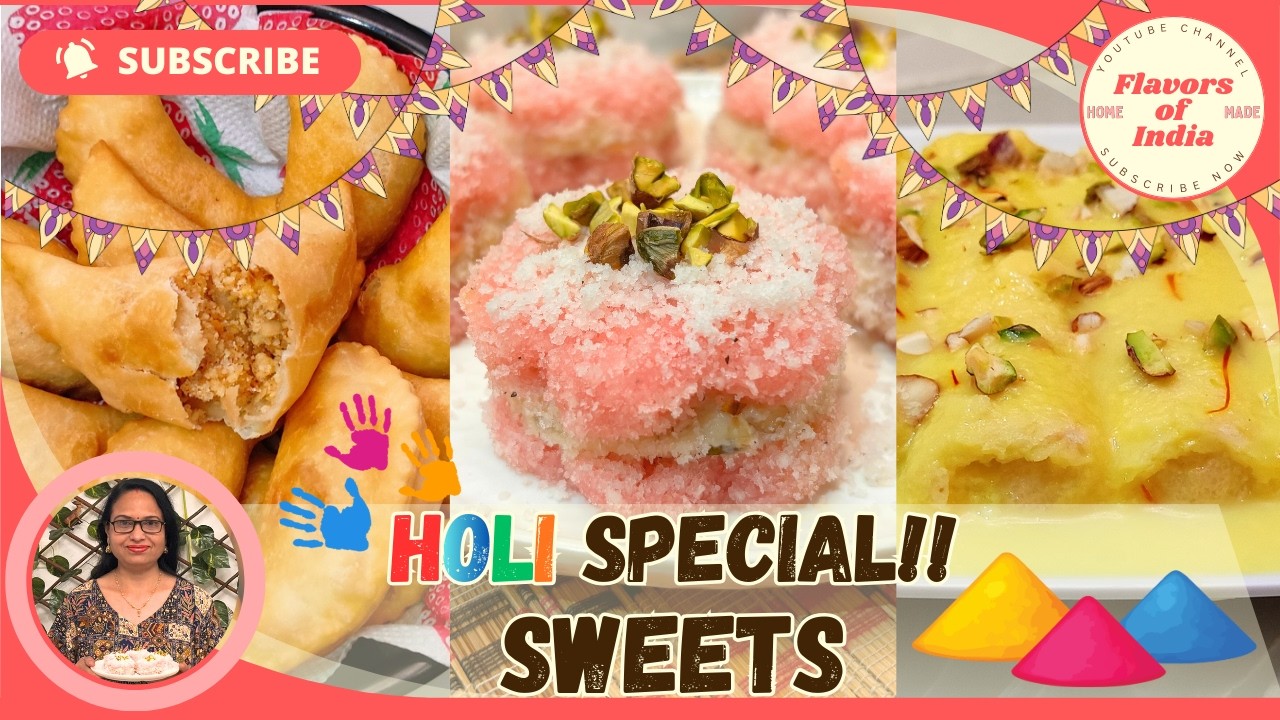 HOLI SPECIAL SWEETS | 3 Easy Mithai Recipes | Gujiya, Malai Roll & Coconut Mithai