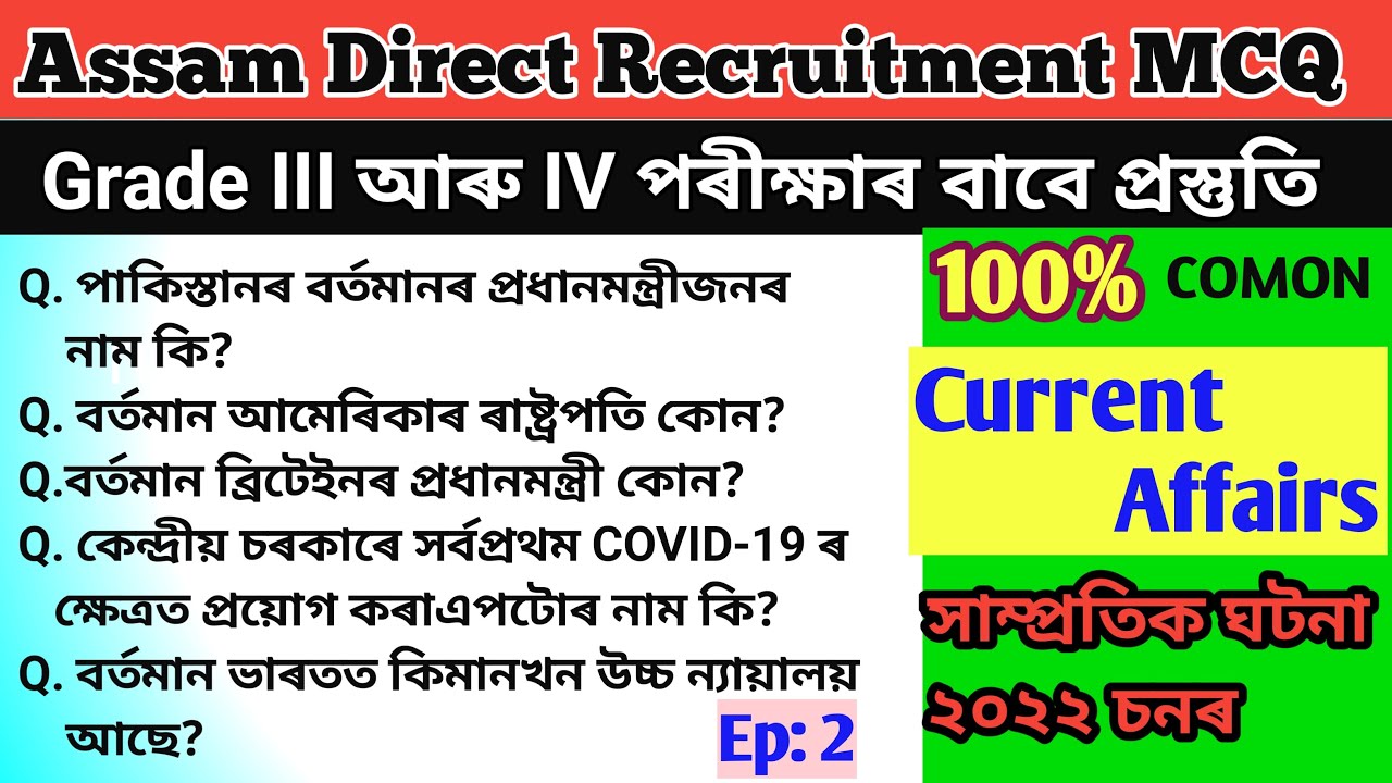 Current Affairs 2022 for Assam Direct Recruitment Grade III and IV | DHS, DME, RRB Group D etc.