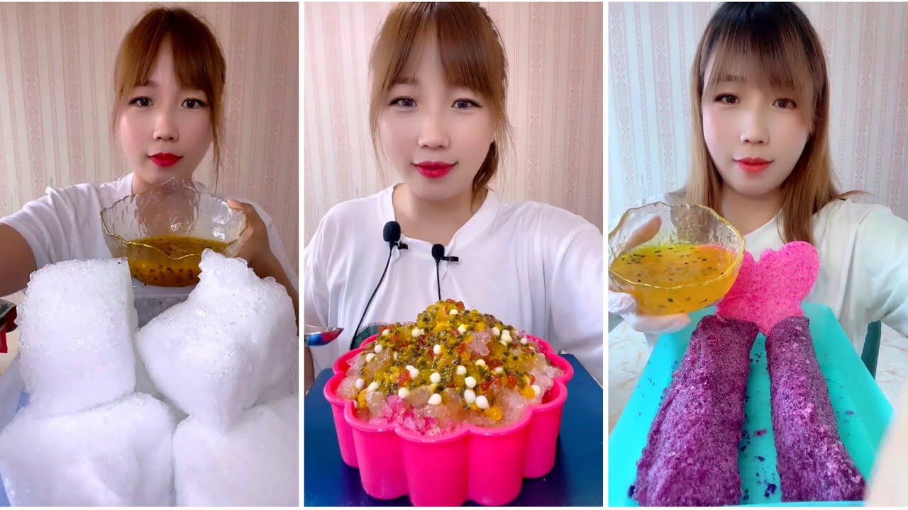 ASMR ICE EATING with PASSION FRUIT | ONLY QIAN | RELAX VIDEO
