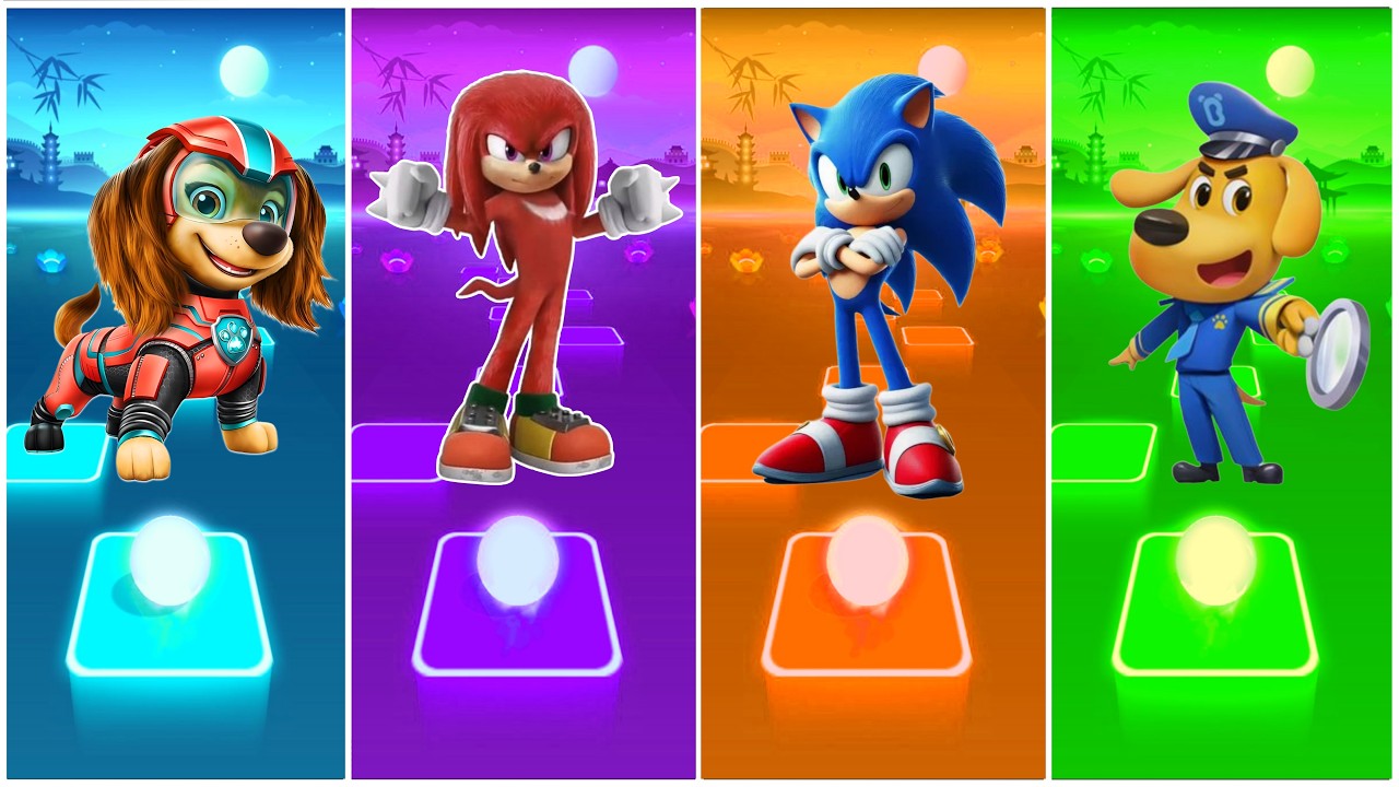 Paw patrol Ryder 🆚 Knuckles 🆚 Sonic 🆚 Sheriff Labrador in Tiles Hop EDM Rush Game Play🎶