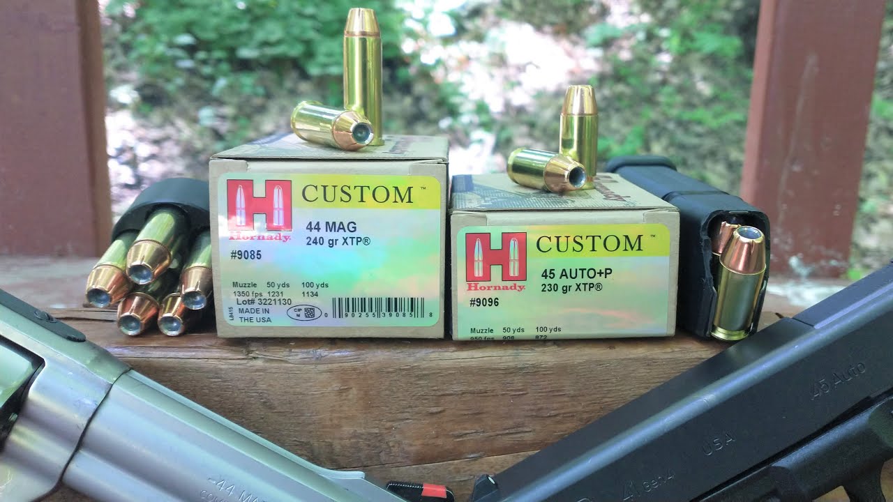 Крупнокалиберный бой - .45 ACP+P против .44 Magnum