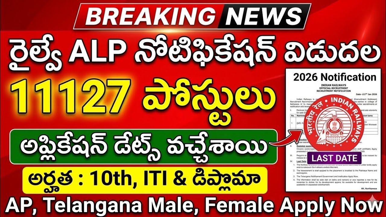 11127 పోస్టులతో రైల్వే ALP నోటిఫికేషన్ || 10th,ITI అర్హత || Railway ALP Notification 2026