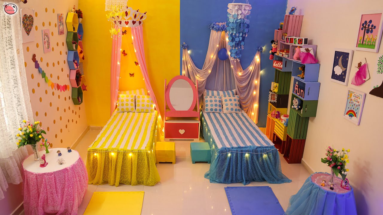 2 сестры ❤️ Преображение спальни — по её выбору [жёлтый и синий] 👉 (самый красивый) #любовь #веселье