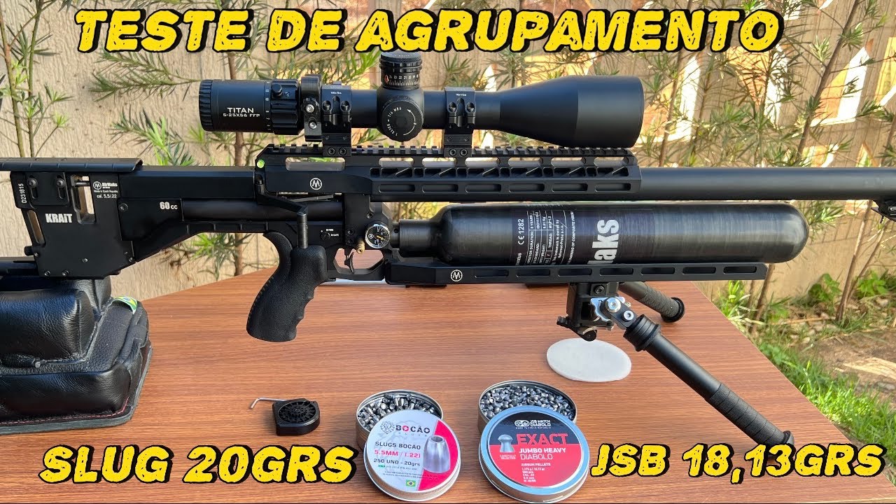 Agrupamento “KRAIT X” JSB 18,13grs e SLUG 20grs ambos com mesma regulagem de martelo e reguladora. 