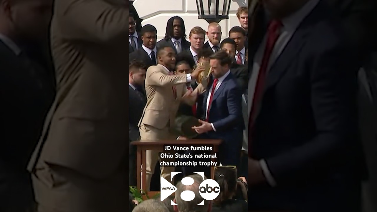 FUMBLE 🏈 | Vice President JD Vance drops Ohio State&rsquo;s national championship trophy