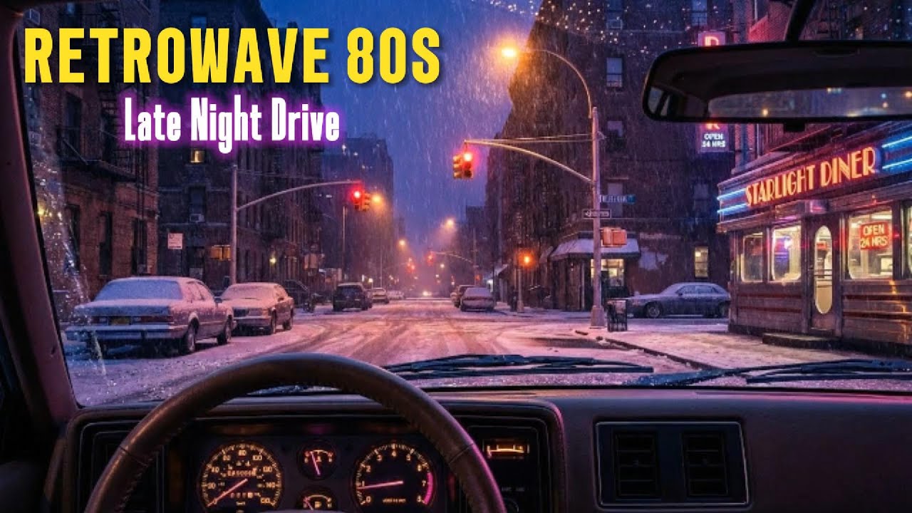 Synthwave Night Drive • Snowy Starlight Diner Stop • 80s Retro Music