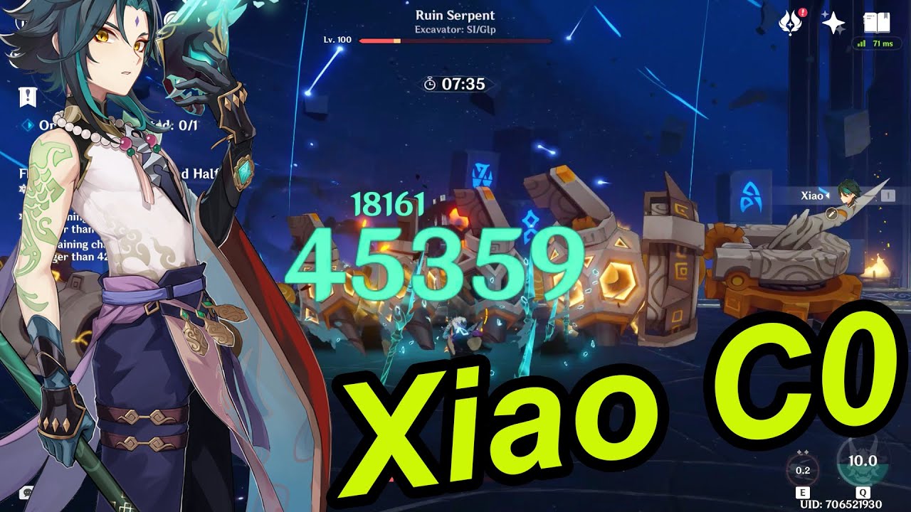 Solo F2P Xiao C0 Favonius Lance R5 Vs Ruin Serpent Spiral abyss floor 12 genshin impact