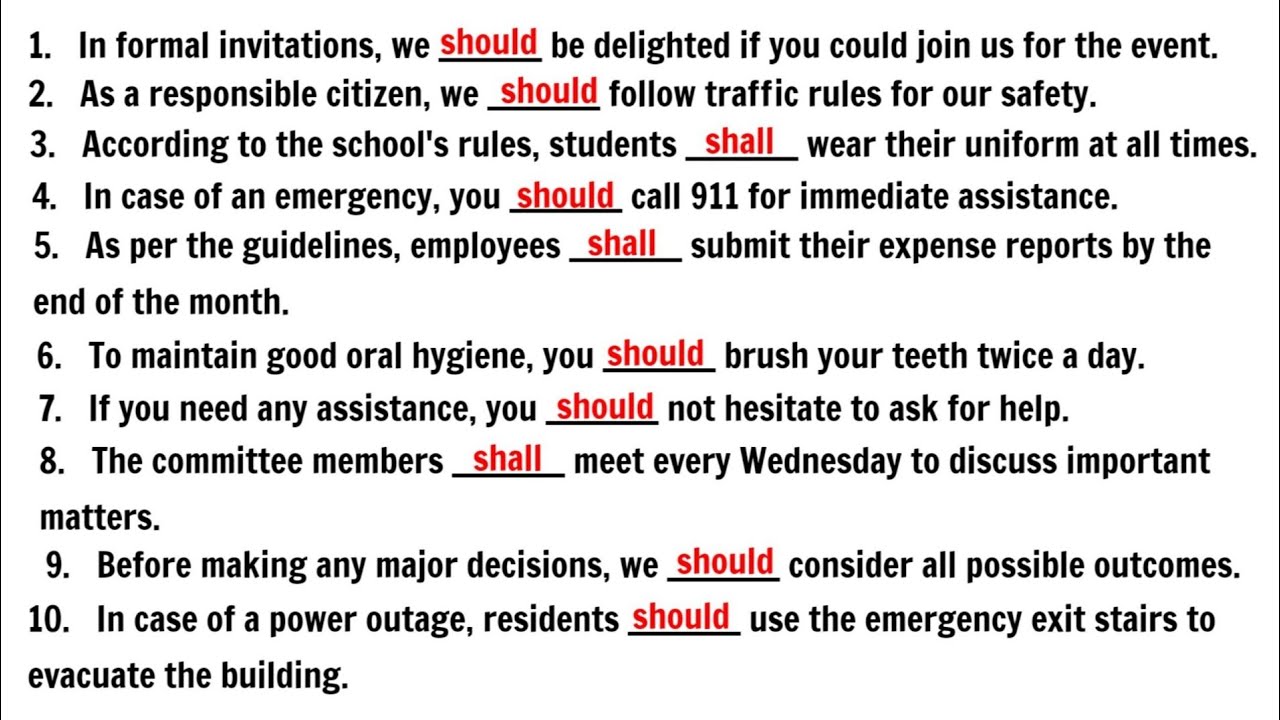 10 items Shall or Should | Civil Service Practice Questions