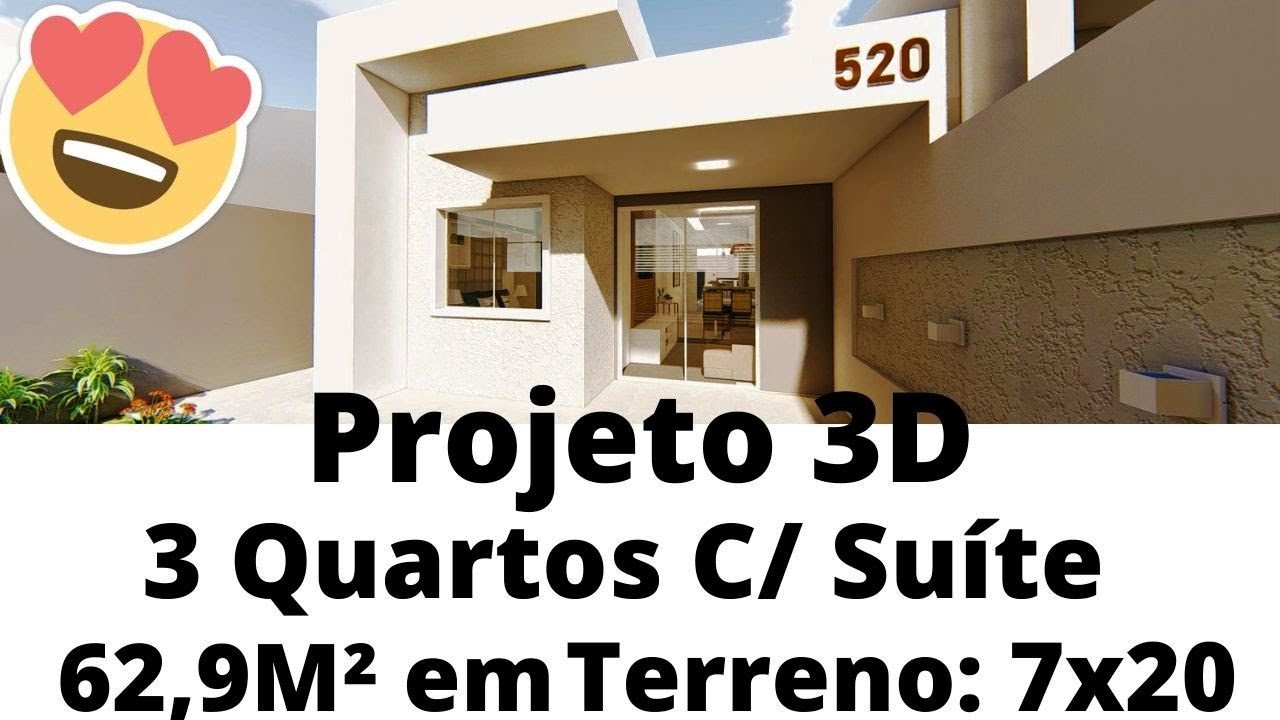 Projeto3D - 3Quartos Com Suíte em Apenas 62,9m2 - DEIXE NOS COMENTÁRIOS SUGESTÕES PARA NOVOS VÍDEOS!
