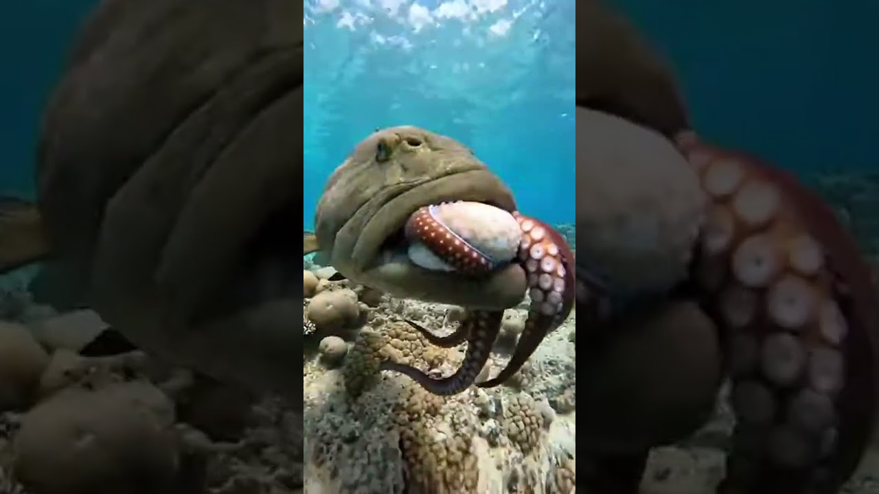 Giant Grouper Snatches an Octopus Before It Escapes 😳🐟🐙