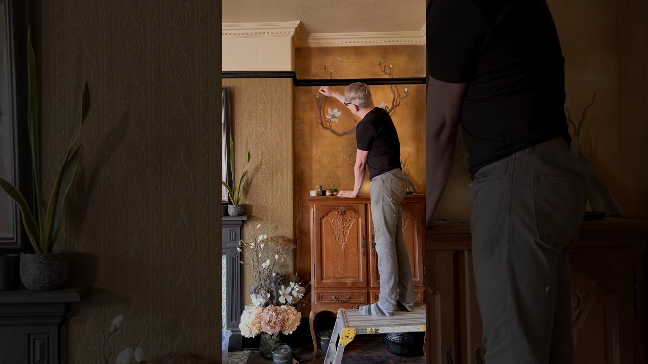 Gold Leaf DIY Bedroom Makeover - Bland Design #mural #goldleaf #ukartist
