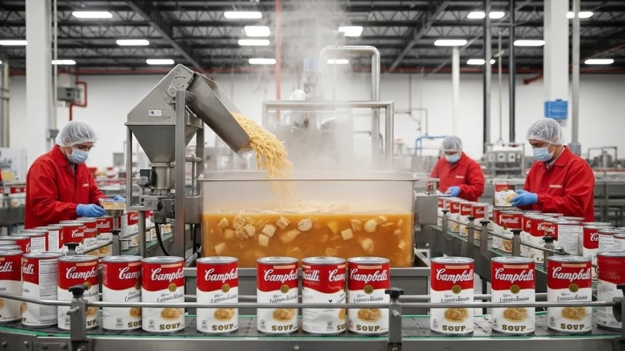 Как производится консервированный суп на заводе | Куриный суп с лапшой Campbell’s | Foody Process