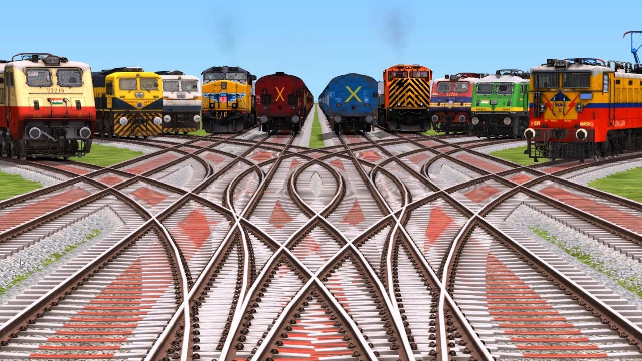 10 TRAINS CROSSING AT CORVED🔊 BRANCHED RAILROAD TRICKS RISKY RAILROAD TRICKS |train simulator