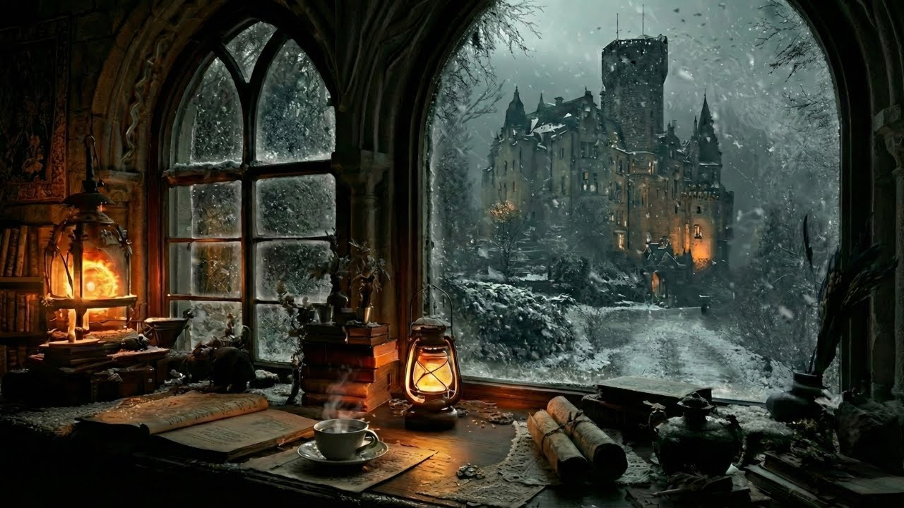 “Letters from the Castle — A Winter Night of Snow, Ink, and Firelight” | Dark Academia Ambience