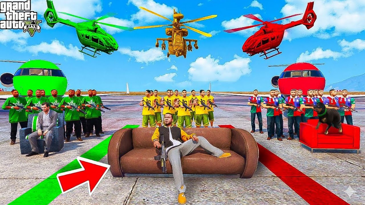 Shin chan Blue Gang Vs Franklin Yellow Gang Vs Micheal Green Gang in Gta 5 in Telugu