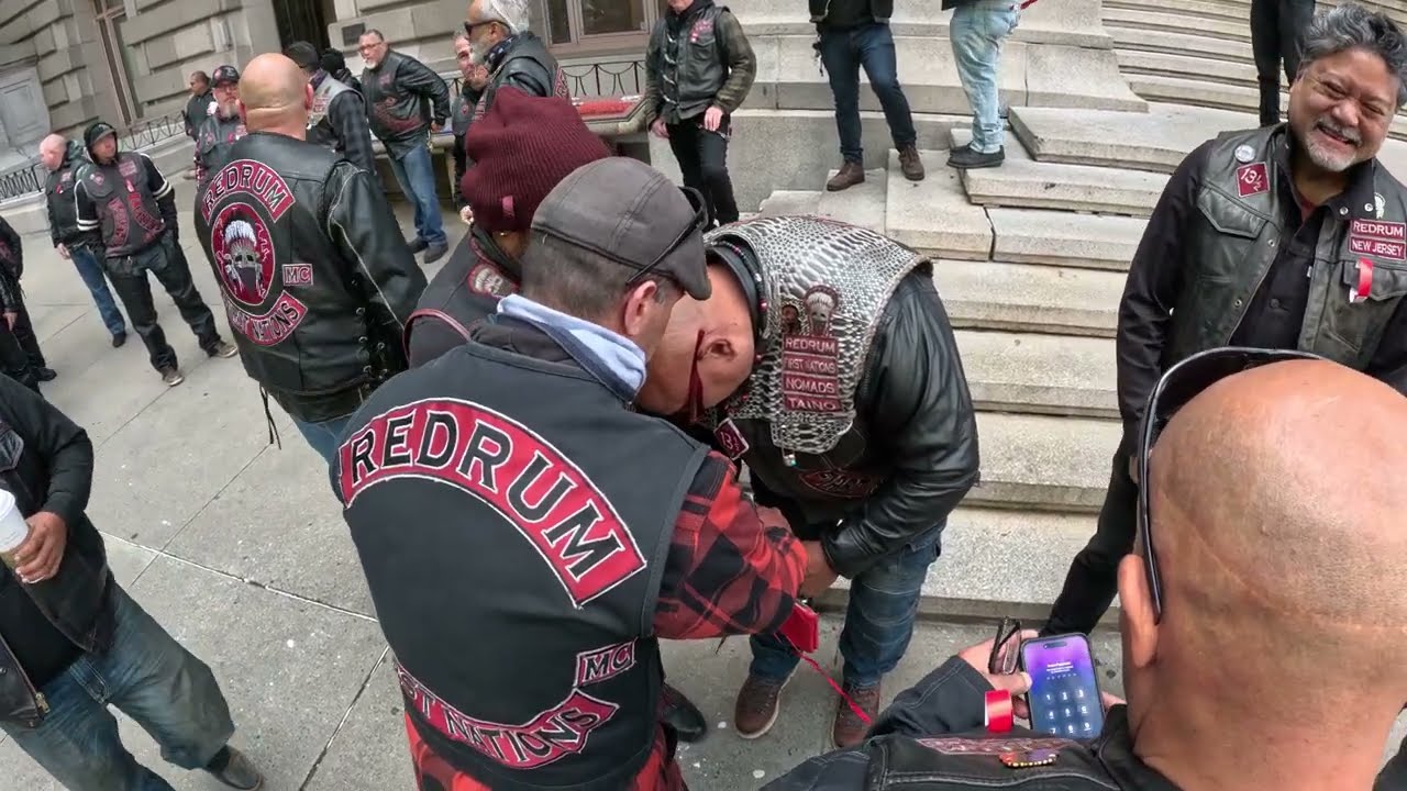 Redrum Motorcycle Club & Society on Indigenous Peoples Day in Manhattan, NYC.