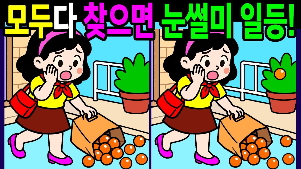 【다른그림찾기/치매예방】💯시니어 치매 탈출 복습문제! 다찾으면 눈썰미 전국고수! 기억력 건강한 뇌나이20대!60대!70대!【두뇌운동게임/인지력 향상/ Find Difference】