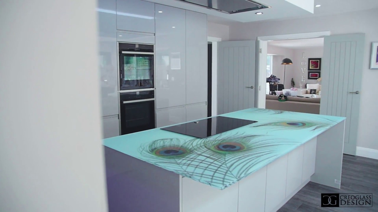Peacock Feathers - Printed Artwork Glass Worktop & Splashback by Creoglass Design 01923 947 454