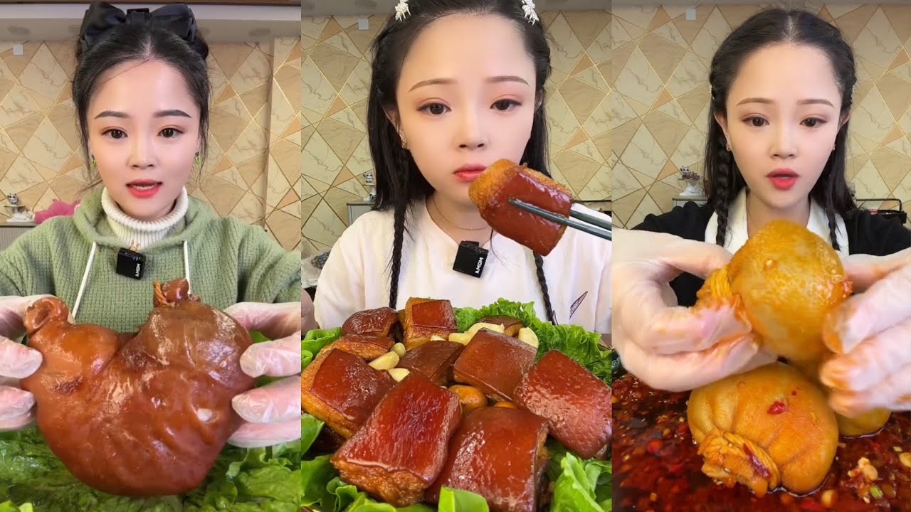 ASMR Mukbang |"BIG BITE" Chinese Girls Eating Pork Belly" Enjoying Delicious Treats, 음식 먹방 모음이 