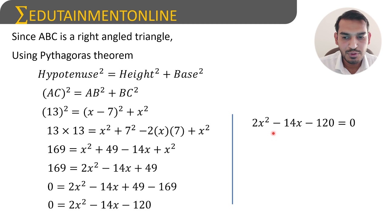 The altitude of a right triangle is 7cm less than its base. If the hypotenuse is 13cm, find the side