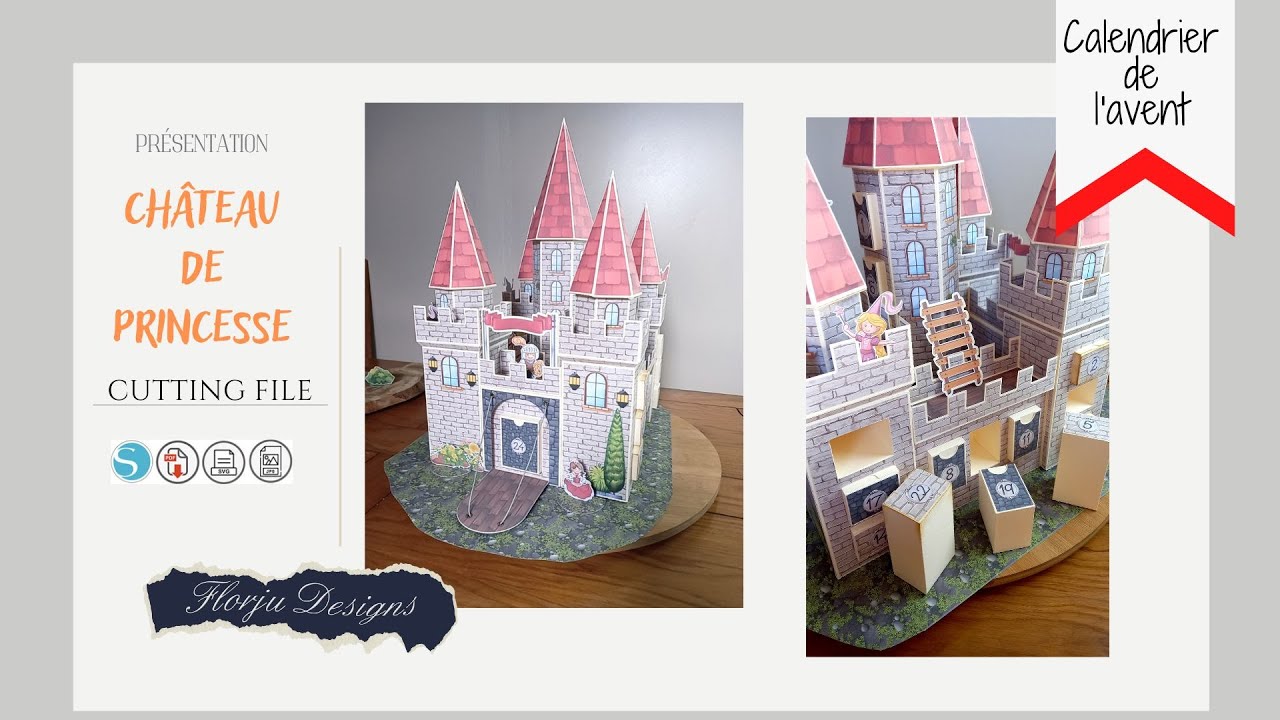 Calendrier de l'avent Château de princesse, cutting file, avec ou sans machine