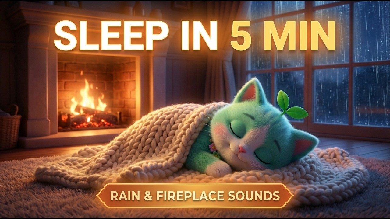 30 Min Cozy Rain Sounds & Fireplace Lullaby 🌧️🔥 Baby Sleep Music | Mint Cat White Noise