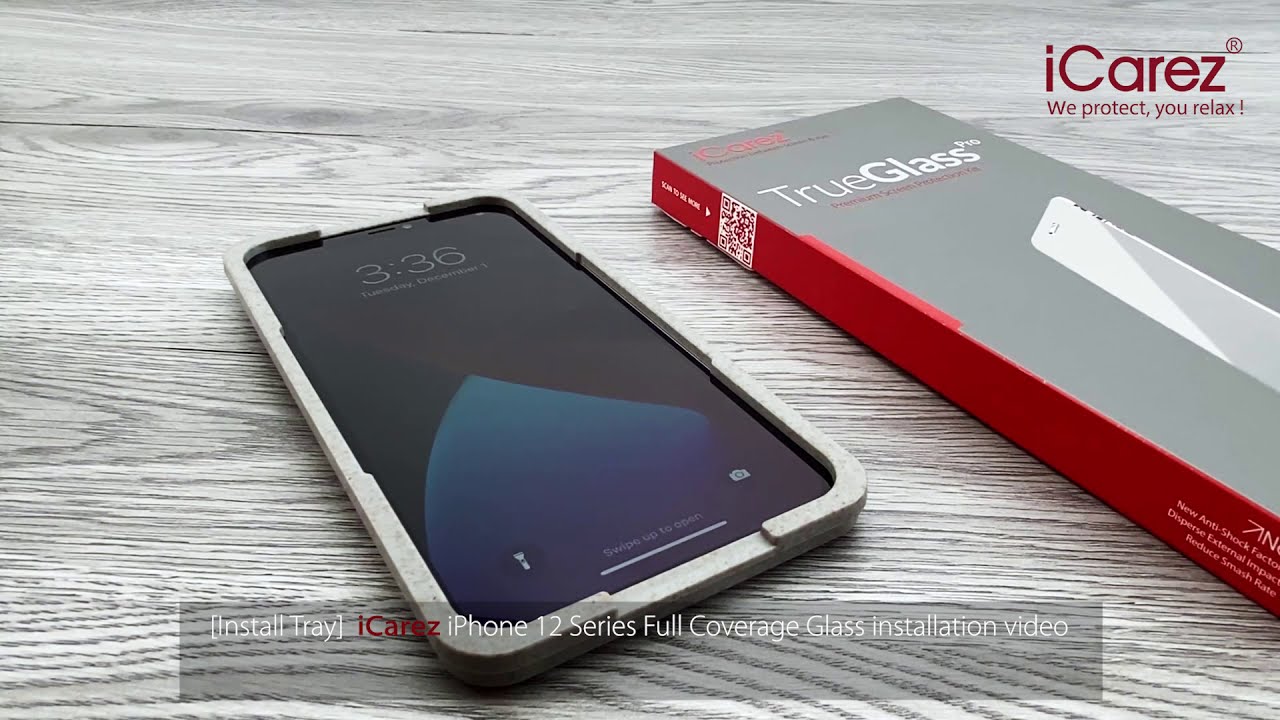 [install tray] ICarez iPhone 12 series Full Coverage Tempered Glass installation video