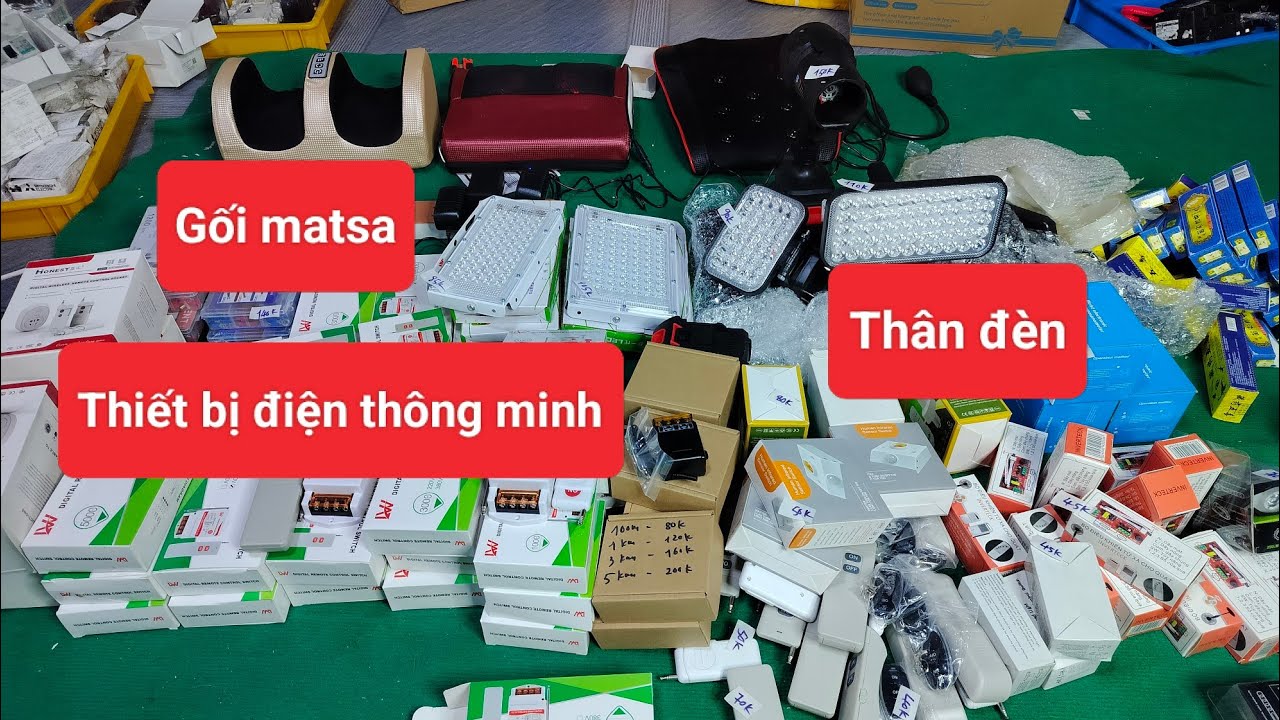 Đủ loại , khiển xa, đui đèn, đồng hồ, bóng kẹp bình, gối matsa cổ , chân , lưng