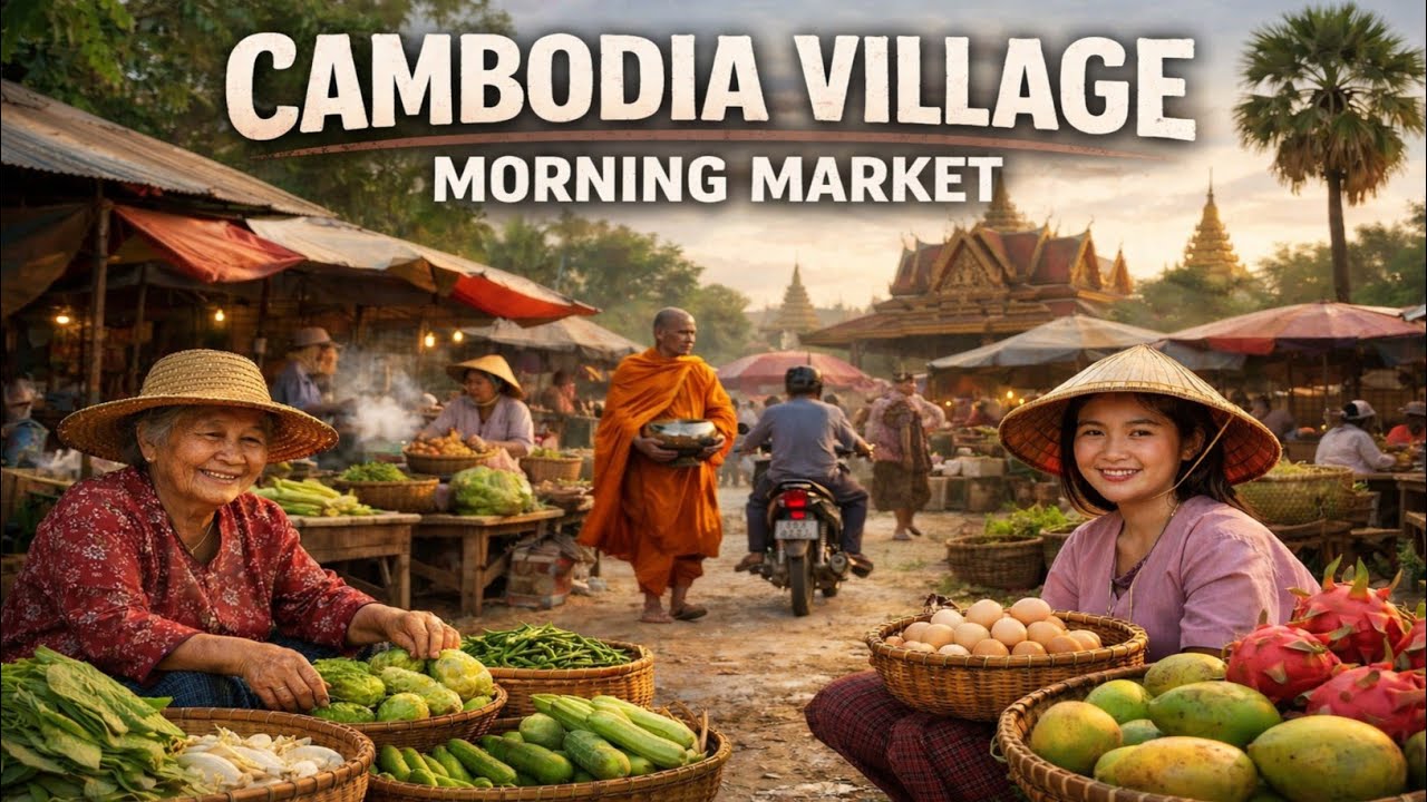 Inside a Cambodia Village Morning Market || Real Local Life at Sunrise 🇰🇭 